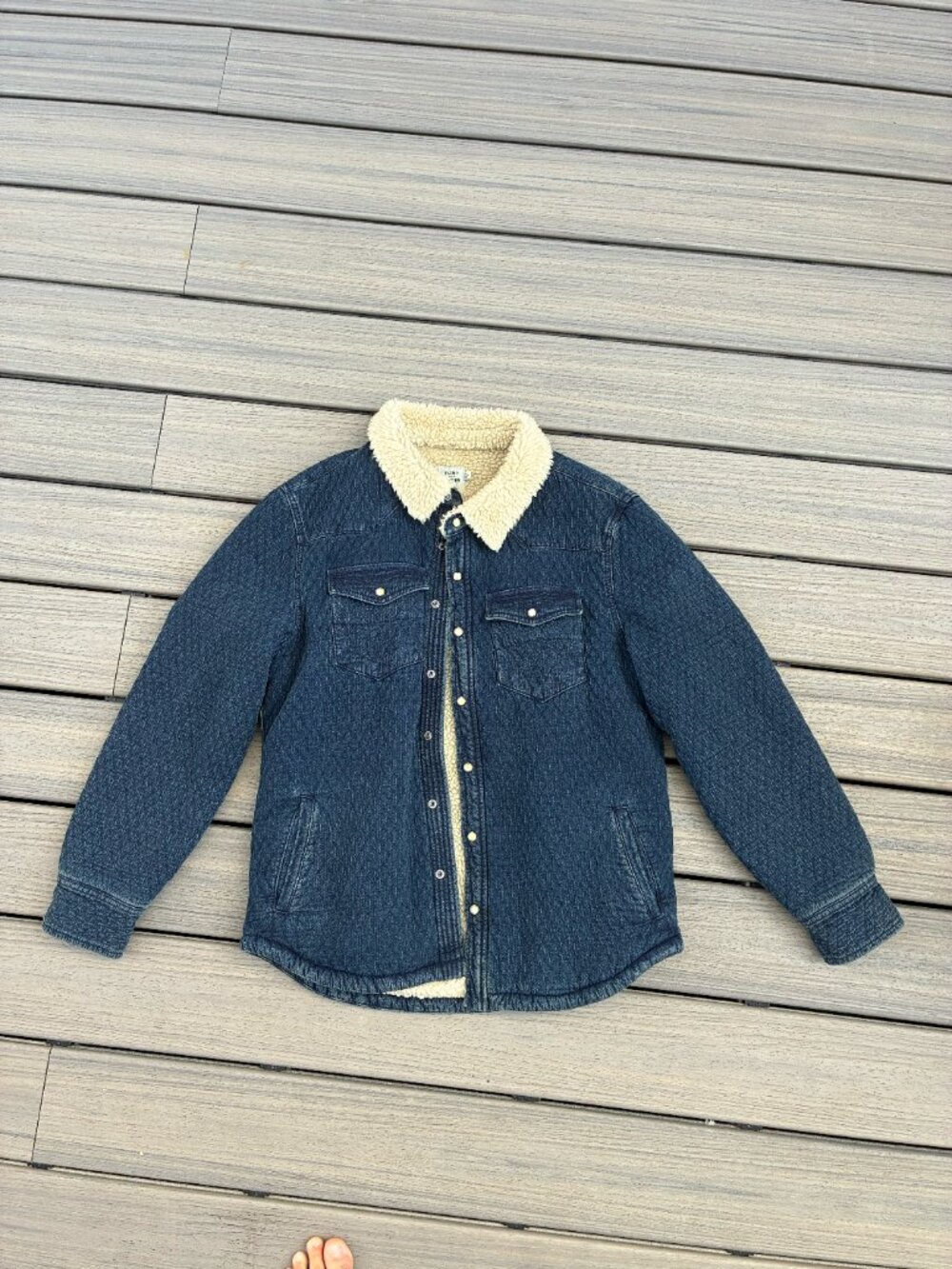 Flint and Tinder Sherpa-Lined Quilted Bone Button Western Shirt Jacket - L